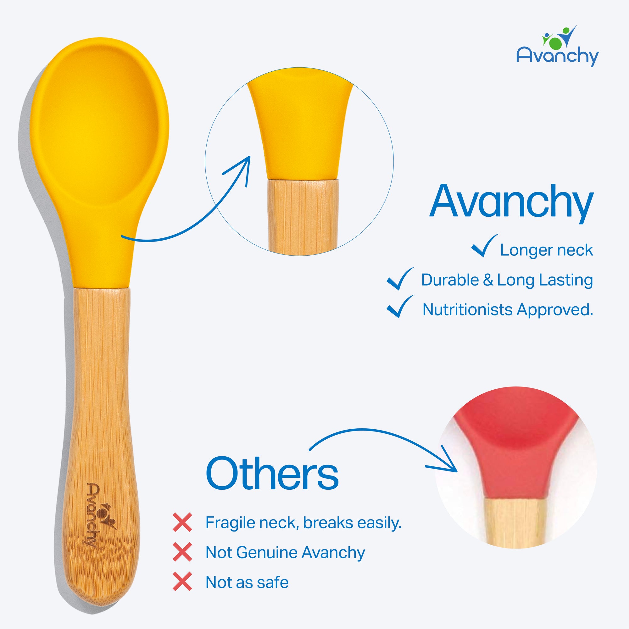 Bamboo BLW Baby Infant Self Feeding Single Spoon | Wide-Short - Avanchy Sustainable Baby Dishware