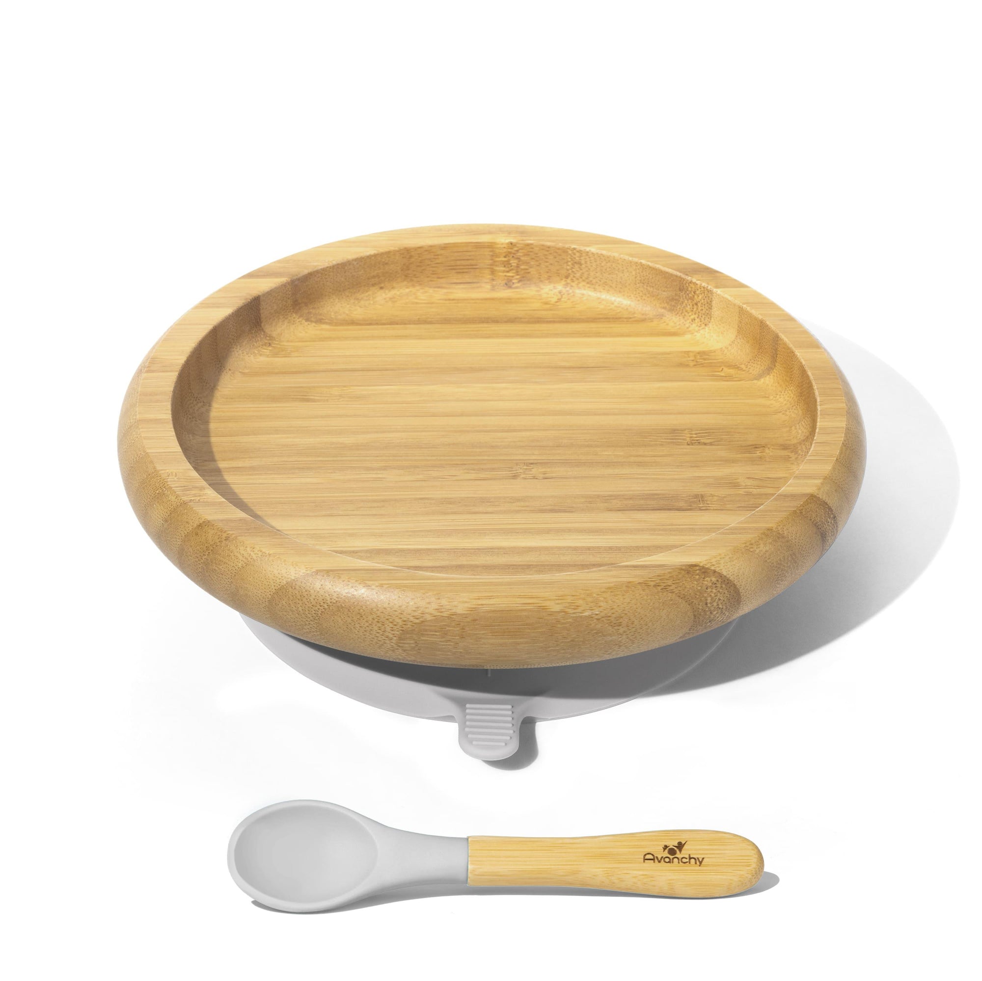 Bamboo Classic Plates - BLW Removeable Silicone Suction Cup Open Plate + Spoon Set - Avanchy Sustainable Baby Dishware