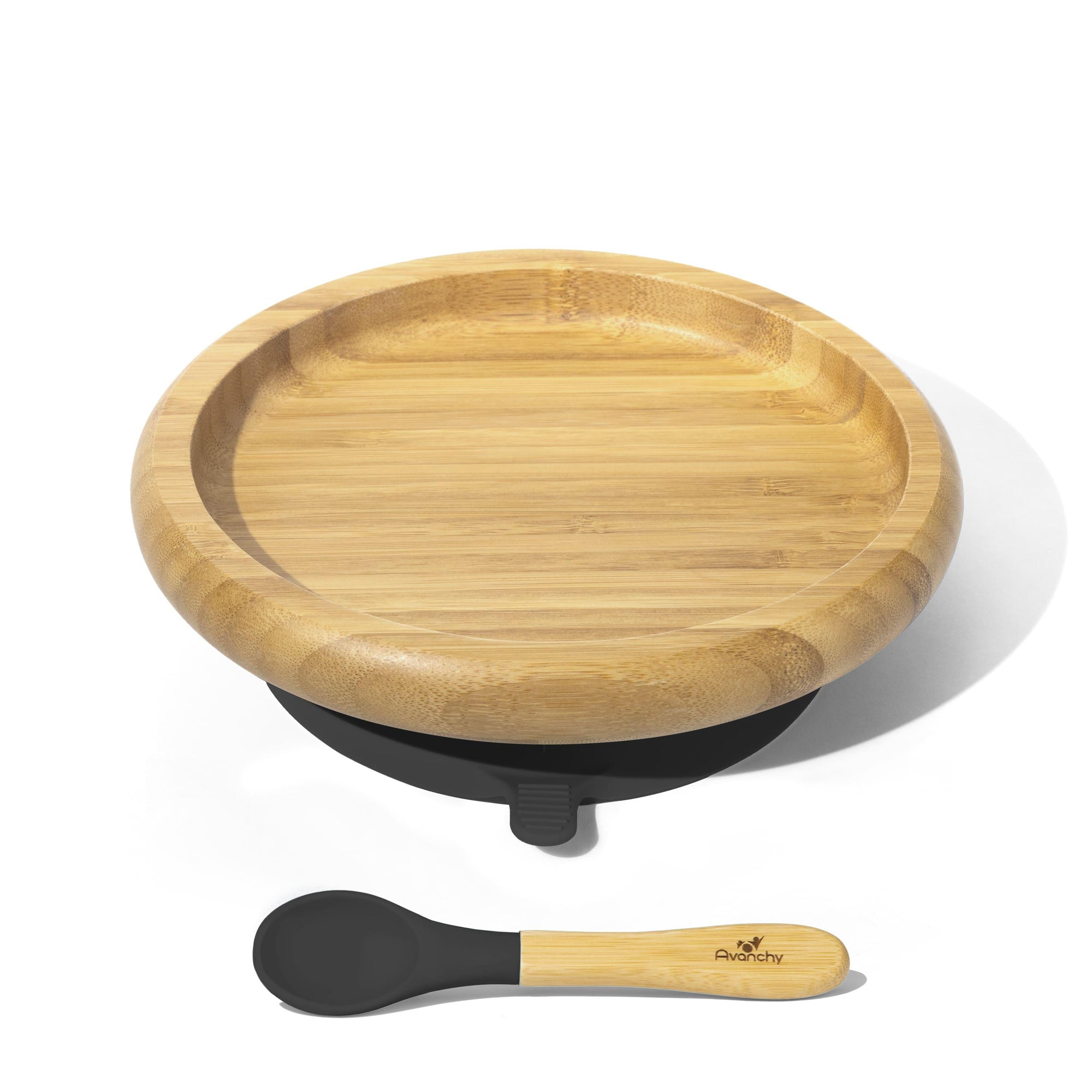 Bamboo Classic Plates - BLW Removeable Silicone Suction Cup Open Plate + Spoon Set - Avanchy Sustainable Baby Dishware