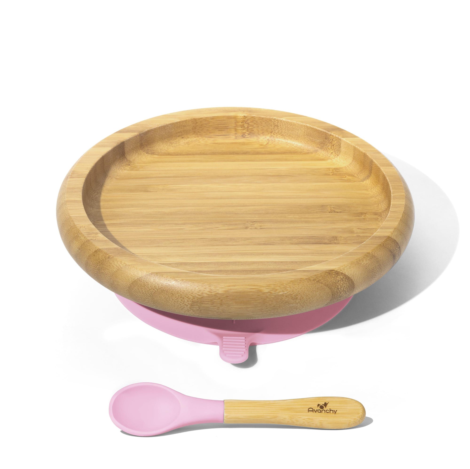 Bamboo Classic Plates - BLW Removeable Silicone Suction Cup Open Plate + Spoon Set - Avanchy Sustainable Baby Dishware