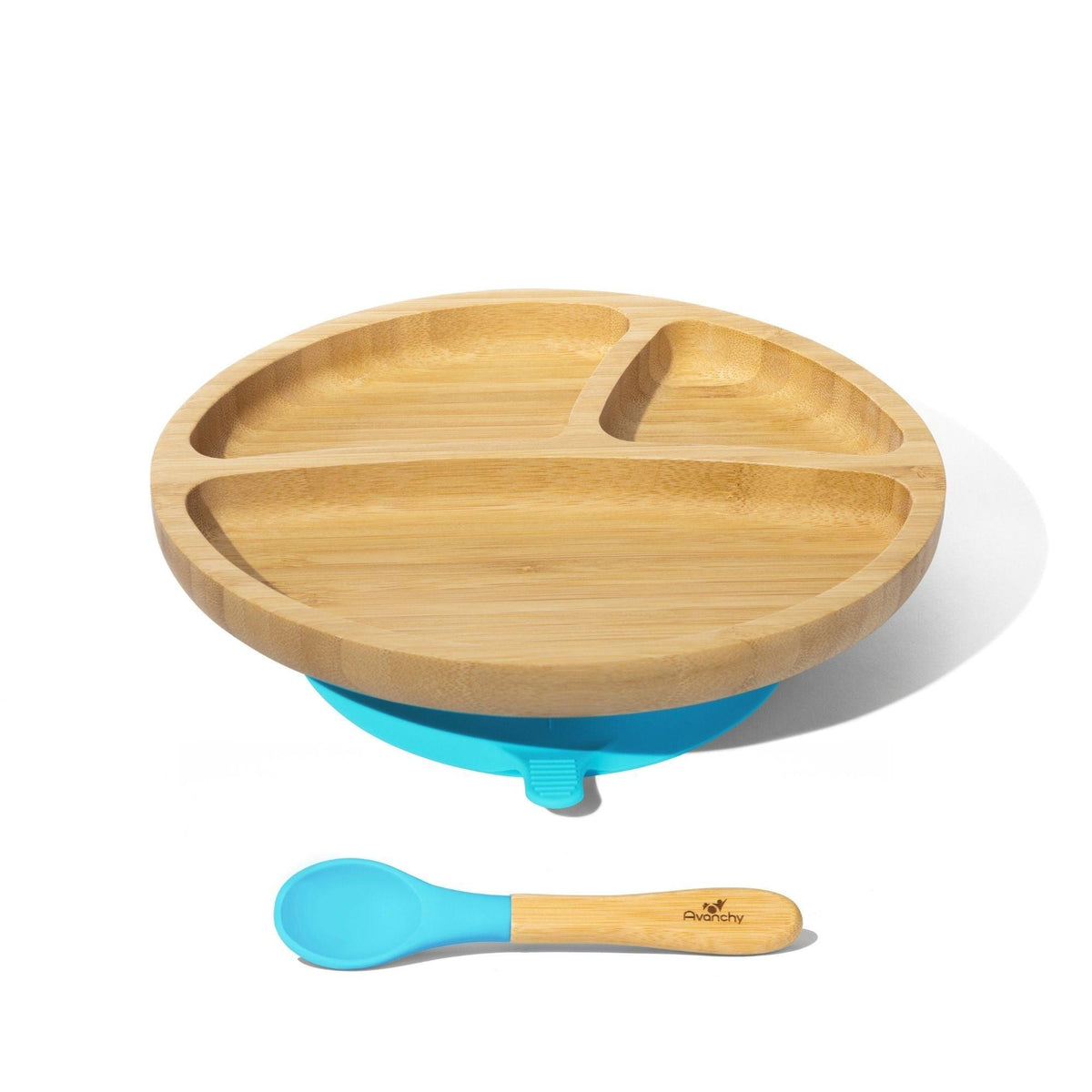 Bamboo Toddler Plates - BLW Removeable Silicone Suction Cup Divided Plate + Spoon Set - Avanchy Sustainable Baby Dishware