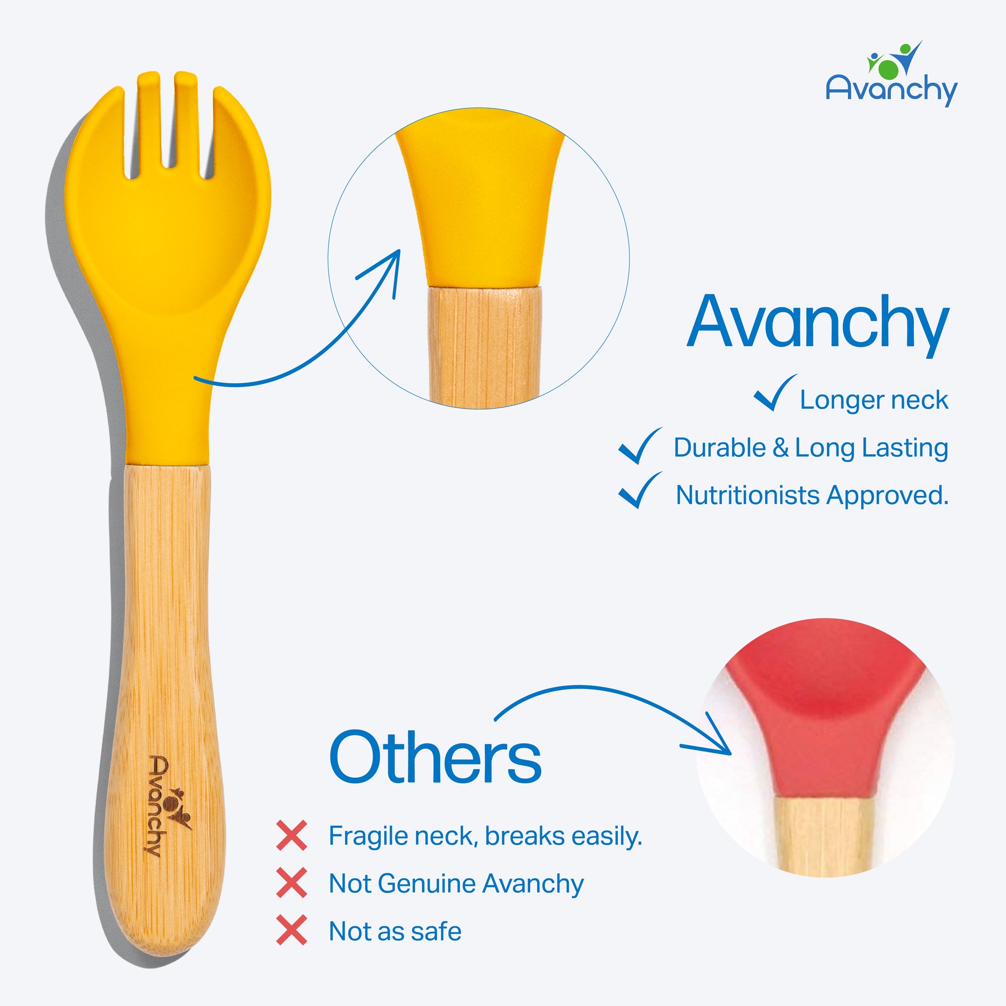 Bamboo Training Single Fork - Baby Led Weaning Forks - BLW 6 months - Avanchy Sustainable Baby Dishware