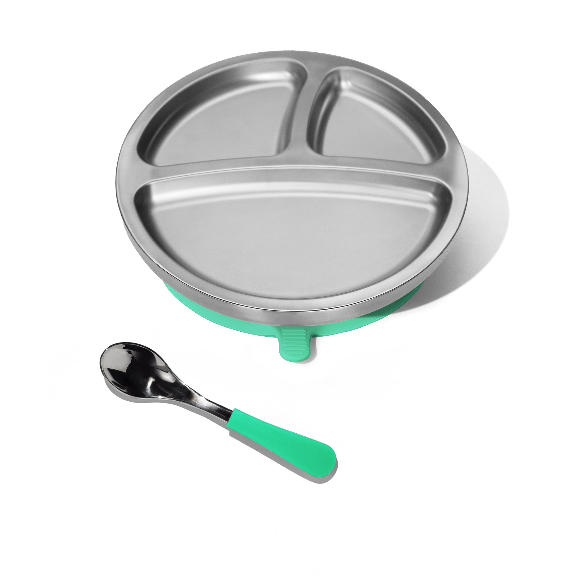 Baby Round Divided Plate + Spoon | Stainless Steel & Silicone