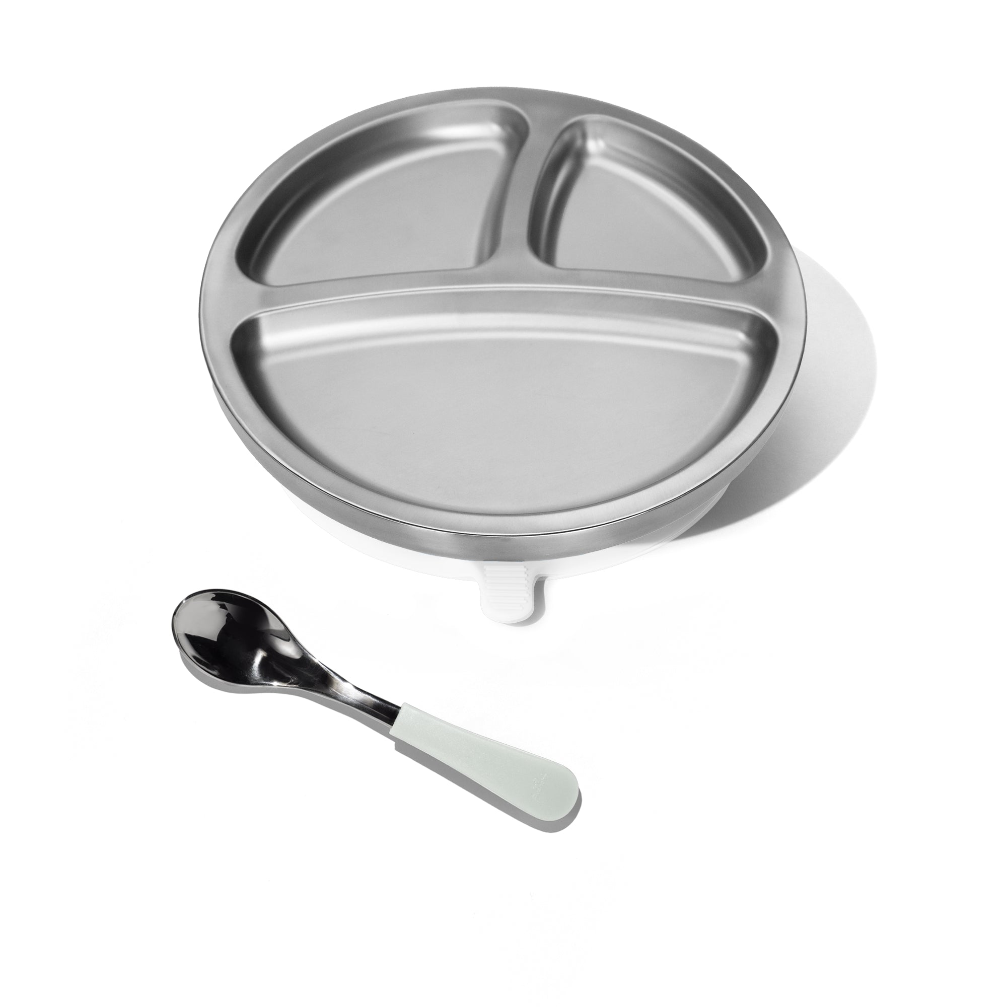 Baby Round Divided Plate + Spoon | Stainless Steel & Silicone