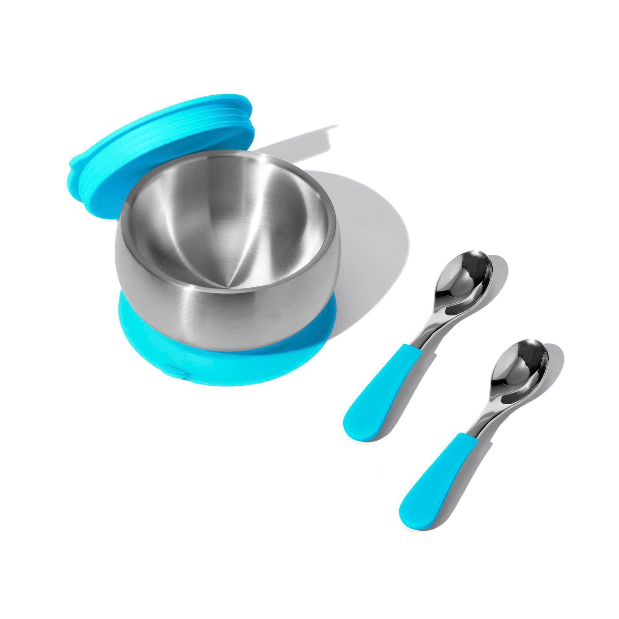 Stainless Steel Baby Bowl Bundle - BLW Removeable Suction Infant Feeding Bowl + Lid + 2 Spoons Set - Avanchy Sustainable Baby Dishware