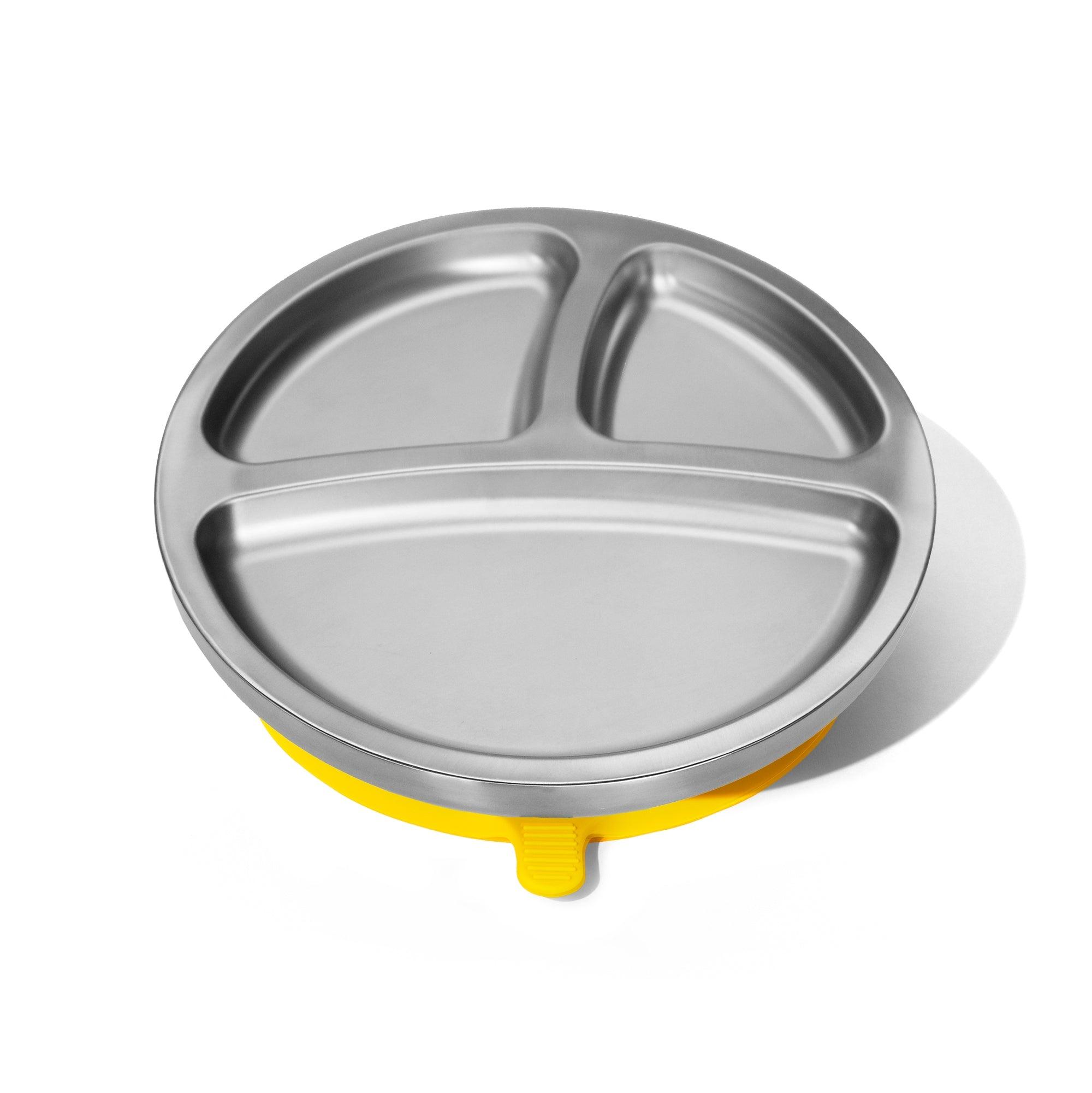 Stainless Steel Baby Plates - BLW Removeable Silicone Suction Cup Divided Plate - Avanchy Sustainable Baby Dishware