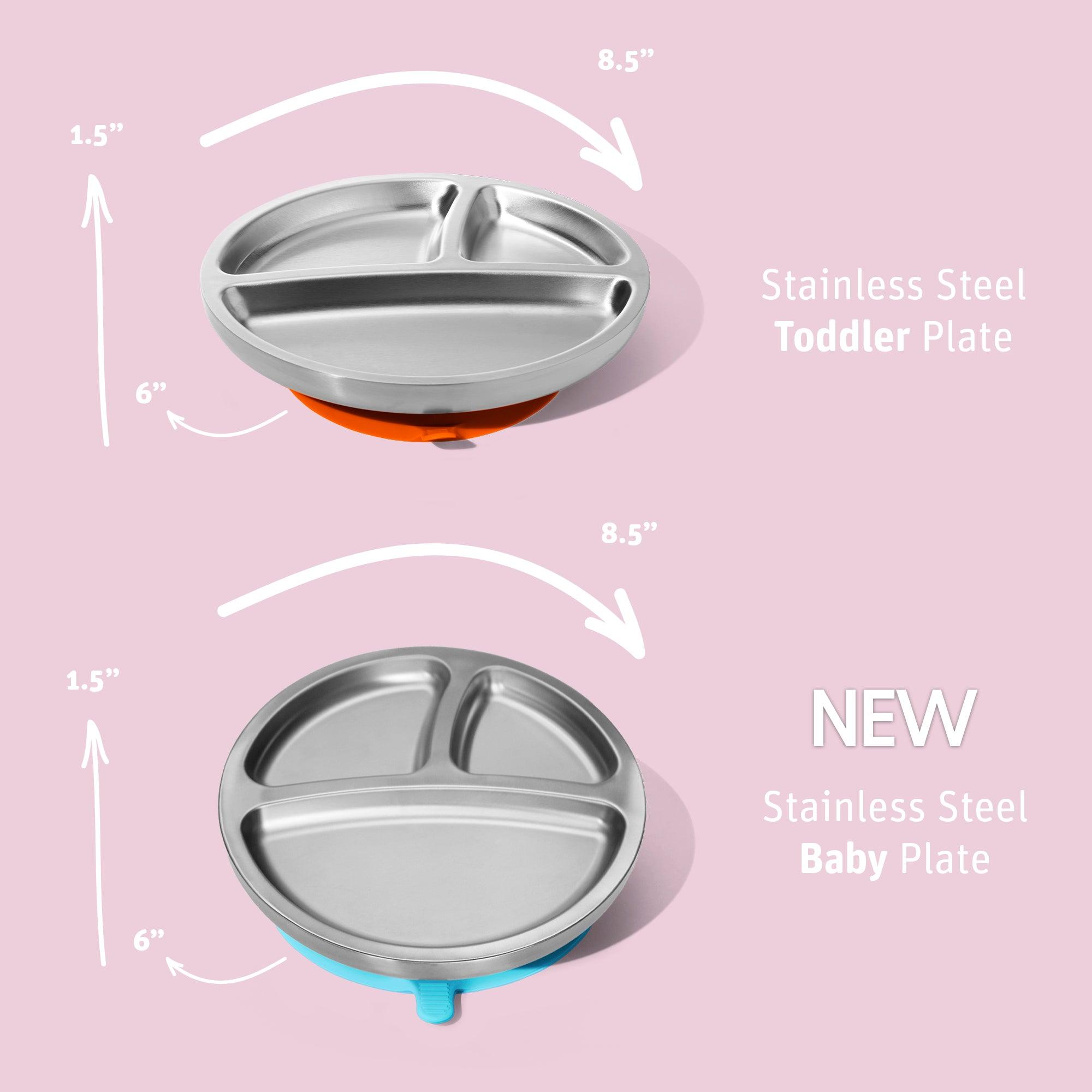 Stainless Steel Baby Plates - BLW Removeable Silicone Suction Cup Divided Plate - Avanchy Sustainable Baby Dishware