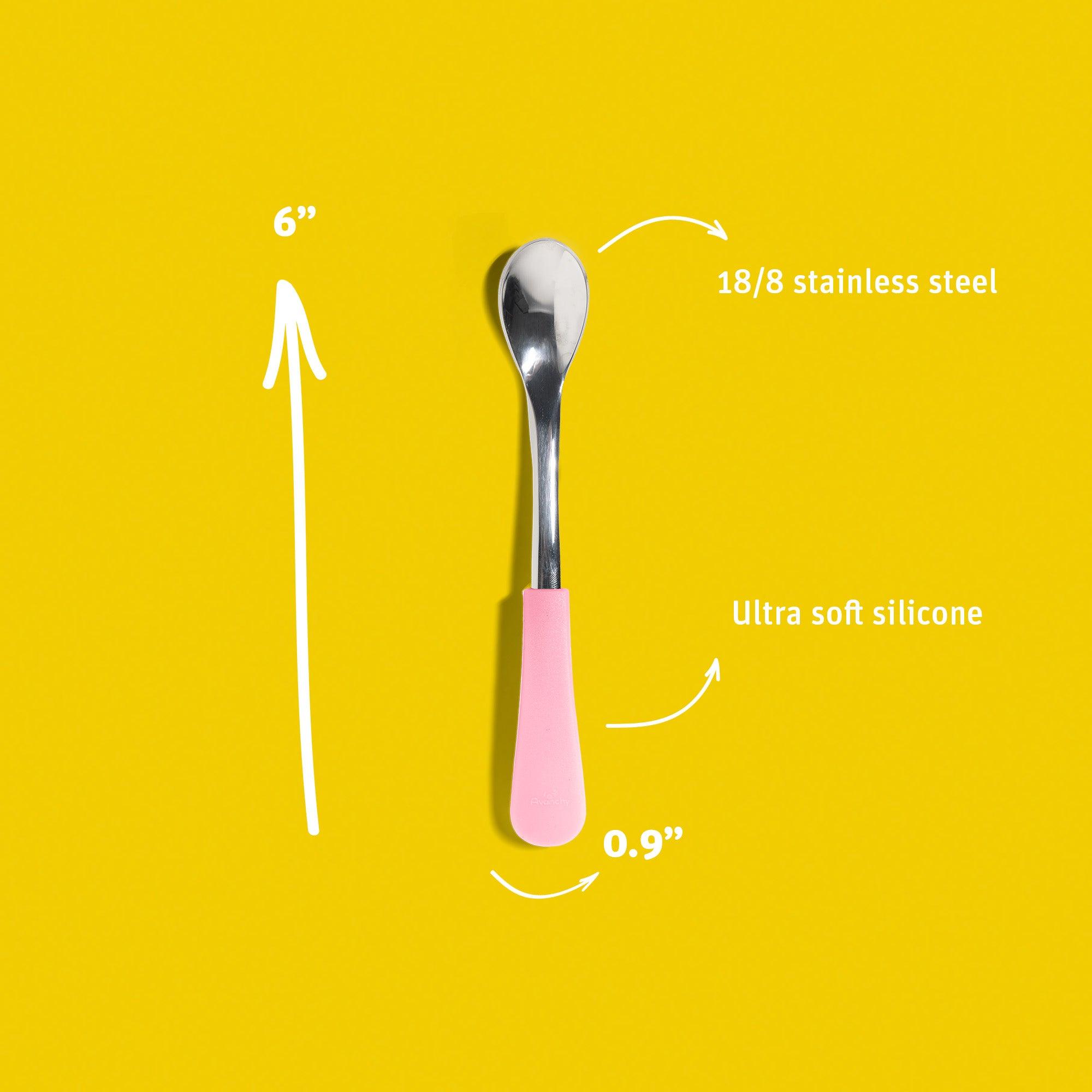 Stainless Steel Infant Spoons - BLW Baby Self Feeding Spoon | Thin - Long - Avanchy Sustainable Baby Dishware