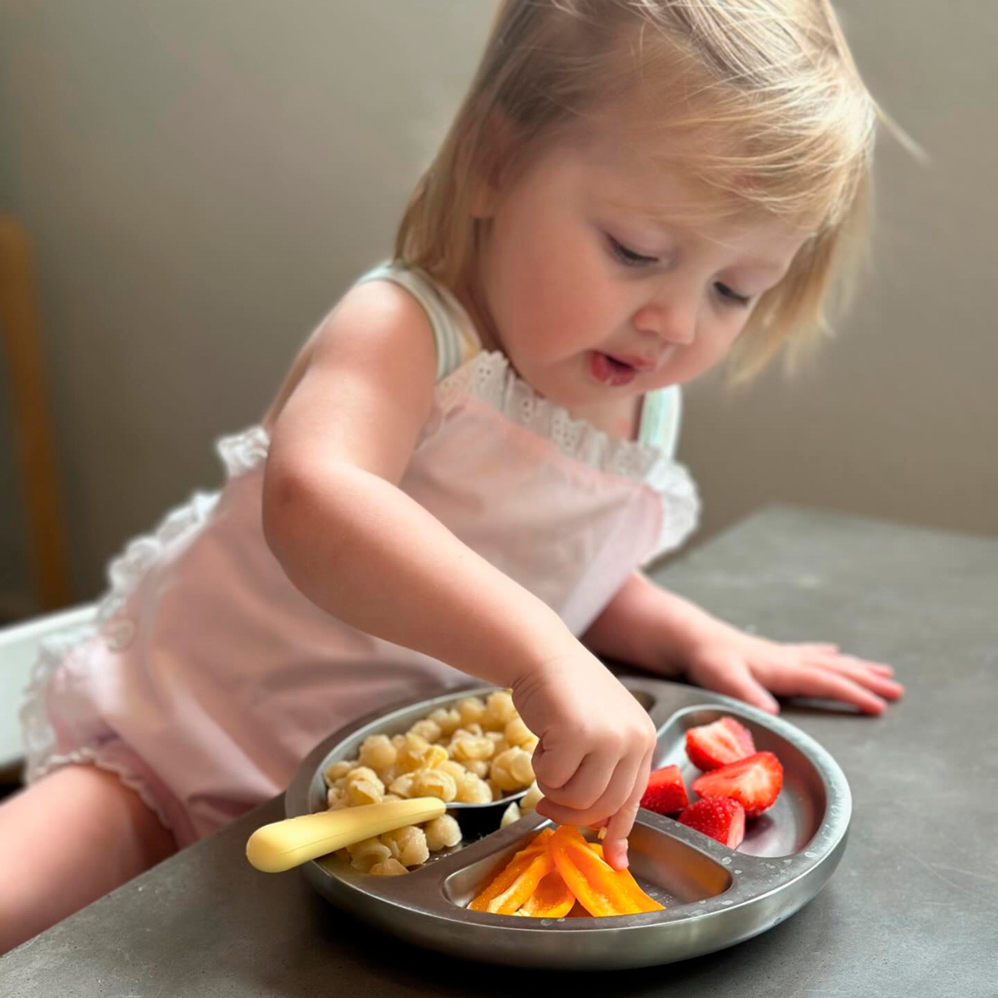 Baby Oval Divided Plate + Spoon | Stainless Steel & Silicone