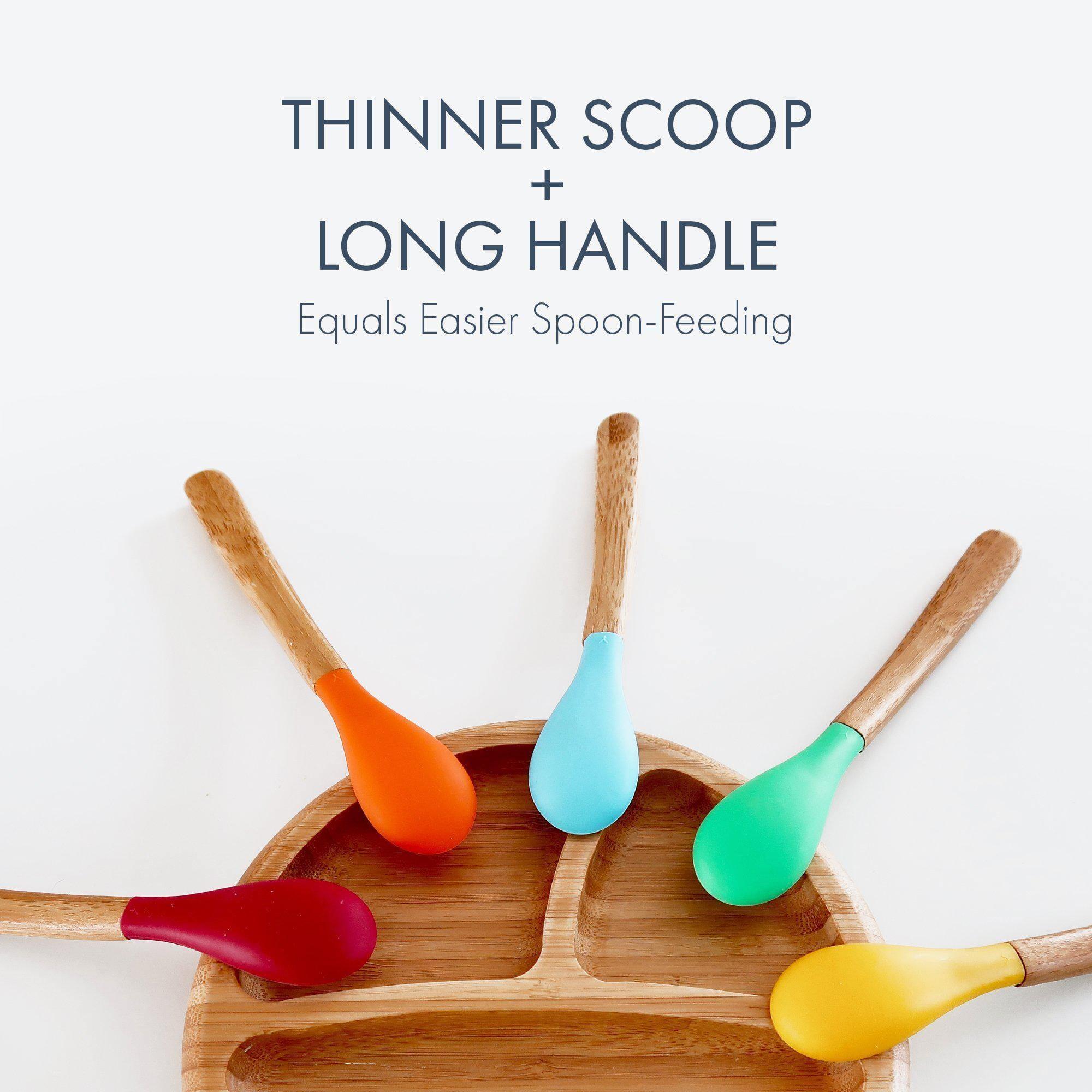 Bamboo Infant Spoons - BLW Baby Self Feeding Spoon | Thin - Long - Avanchy Sustainable Baby Dishware