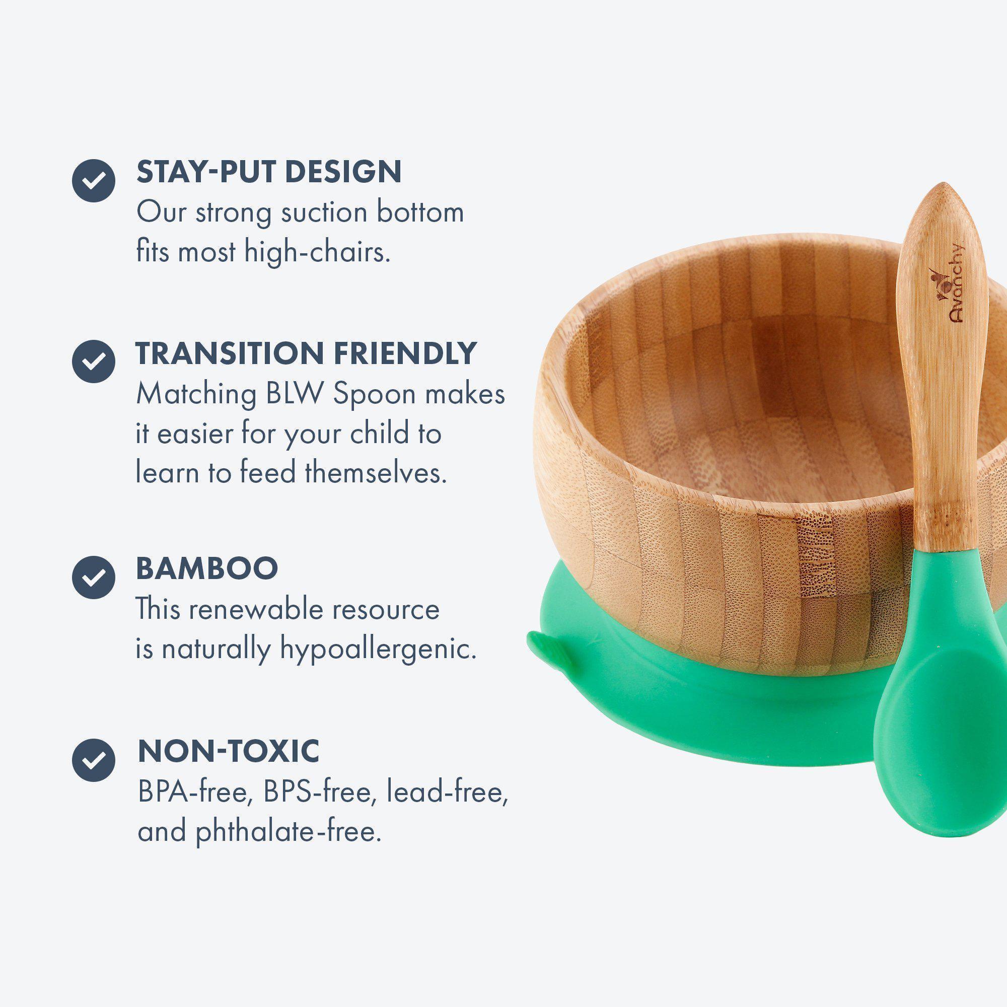 Bamboo Starter Bundle - BLW Removable Suction Baby Feeding Set: Bowl, Plate, Spoons, and Forks - Avanchy Sustainable Baby Dishware